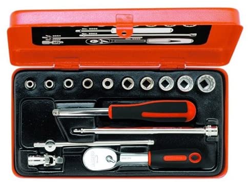 Bahco A6716DM BHA6716DM Socket Set Metric in Metal Case, Silver/Black/Orange, 1/4-Inch, Set of 15 Pieces