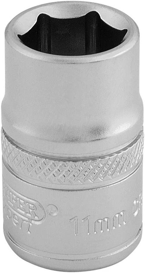 Draper 16536 3/8-Inch Square Drive 6 Point Metric Socket, 11mm Size, Blue