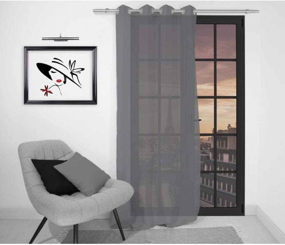Soleil d 'Ocre 031068 Metal Net Curtain with Eyelets Polyester 140 x 250 cm Grey, W 55.1" x L 94.5" (1 Panels) - Image 2