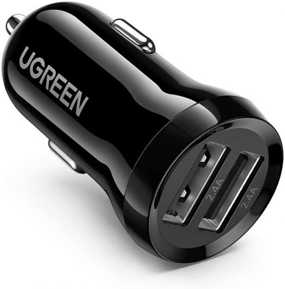 UGREEN Car Charger Mini 24w Car Phone Charger Portable 4.8A Dual USB Car Fast Adapter Compatible with iPhone SE 11 iPad Pro Galaxy S20 P40 Moto G8 G7 Redmi Note 8 Switch Tomtom SatNav etc
