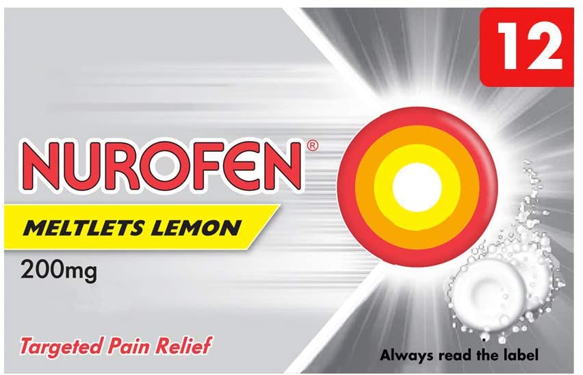 Nurofen Ibuprofen Meltlets, Lemon 200mg, 12 Tablets, Fast Pain, Migraine, Headache Relief