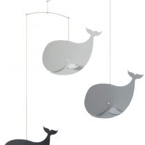 Flensted Mobiles Happy Whales Greyscale Mobile, Steel, Black/Gu, 54 x 45 cm