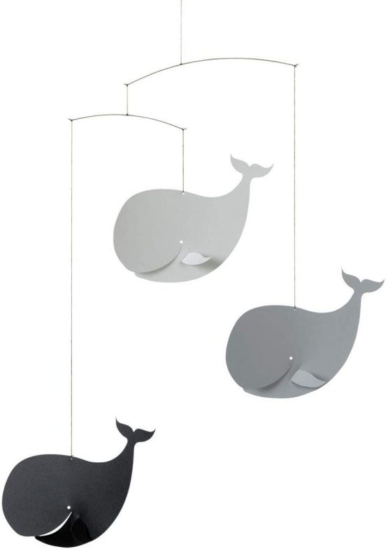 Flensted Mobiles Happy Whales Greyscale Mobile, Steel, Black/Gu, 54 x 45 cm