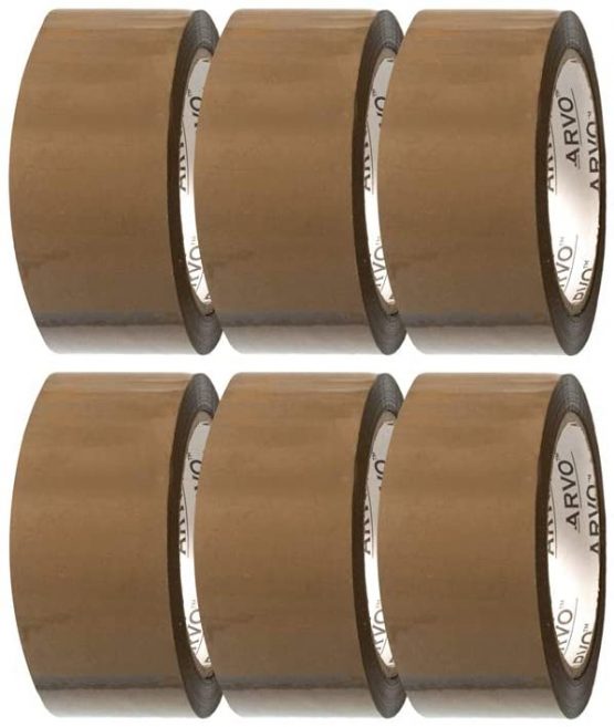 ARVO Packing Tape, Packaging Tape 6 Rolls 48mm x 60m, Parcel Tape, Brown Tape for Packing Boxes, Moving House