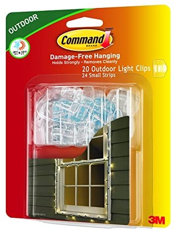 Command 17017 AW - Pack of 8 Hooks Outdoor Cable Clamps Transparent with White Strips, 8 Ganchos