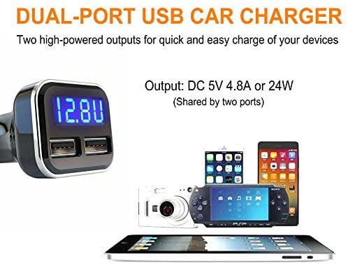 JEBSENS USB Car Charger, 4.8A 24W Dual Port Car Phone Charger with LED Voltage Meter, Cigarette Lighter Car Charger - Image 2