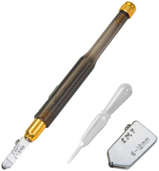 IMT Glass Cutter Tungsten Carbide Tip Oil Feed, Professional Heavy Duty Cutting Tool for Mosaic/Tiles/Stained Glass/Mirror/Ceramic, Free Replaceable Head and Oil Reservoir, 2mm-12mm