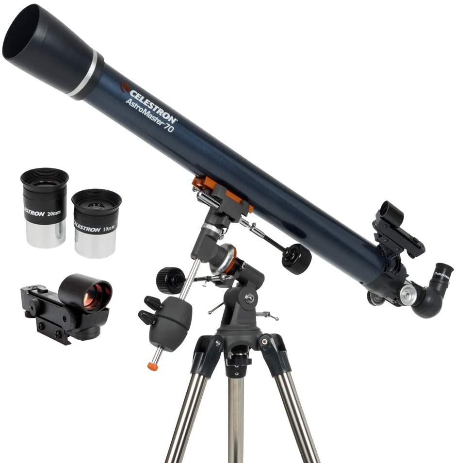 Celestron 21062 AstroMaster 70EQ Refractor Telescope, 36 Inch Tube Length, f/13 Focal Ratio, Dark Blue, Multi Colored