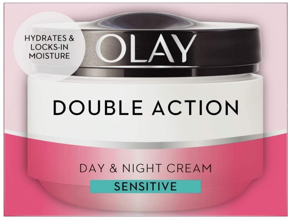 Olay Double Action Moisturise & Prime, Day And Night Cream for Sensitive Skin For 24H Hydration,50ml, 50 ml (Pack of 1)