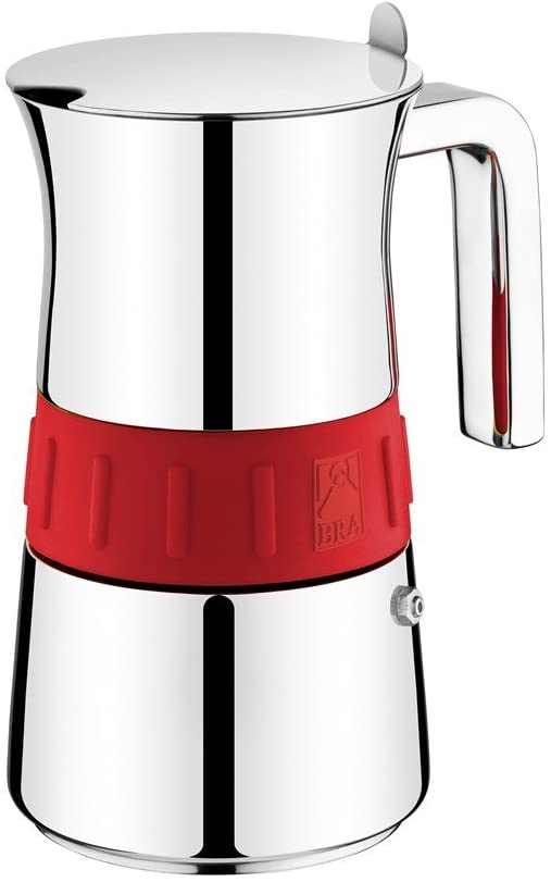 Braisogona Elegance Stainless Steel 4 Cups Coffee Maker, Red, 30 x 30 x 30 cm