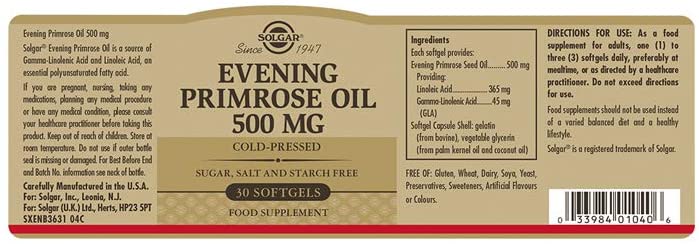 Solgar Evening Primrose Oil 500 mg Softgels - Pack of 30 - with Omega-6 and GLA - Easy to Swallow - Gluten Free - Image 2