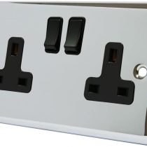 AET CPC2GSOCBL Polished Chrome Classical 2 Gang Black Insert Plastic Rocker Switches-13 Amp Double Plug Socket