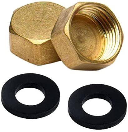 Merriway BH02886 (2 Pcs) Compression Fitting Brass Blank Nut Cap, 3/4-inch BSP - Pack of 2 Pieces, 0.75 inches