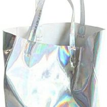Millya Hologram Large Tote Handbag Shoulder Bag Laser PU Shopper for Men and Women Silver