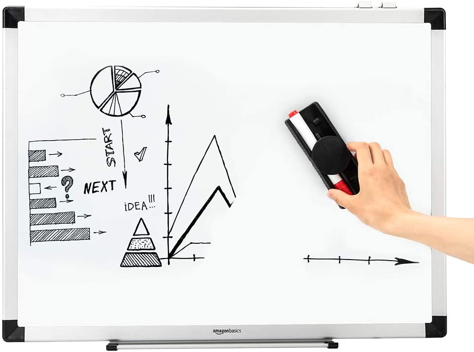 Amazon Basics Magnetic Whiteboard with Pen Tray, Aluminium Trim and Dry-Wipe Writing Surface, 90 x 60cm (WxH) - Image 2