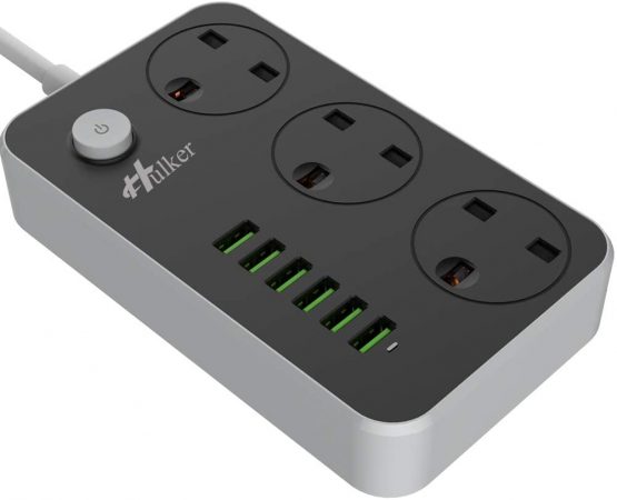 Hulker Power Strips with USB ports 3 Way Outlets 6 USB Ports Surge Protection Power Strip Power Socket with 2M Bold Extension cord Smart USB charger Power UK Socket