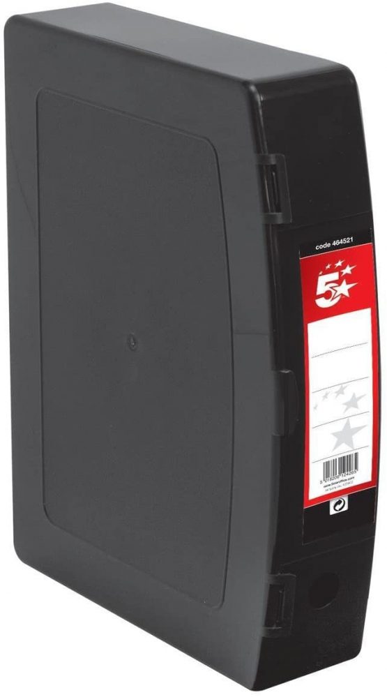 5 Star Box File Polypropylene with Twin Clip Lock Foolscap Black