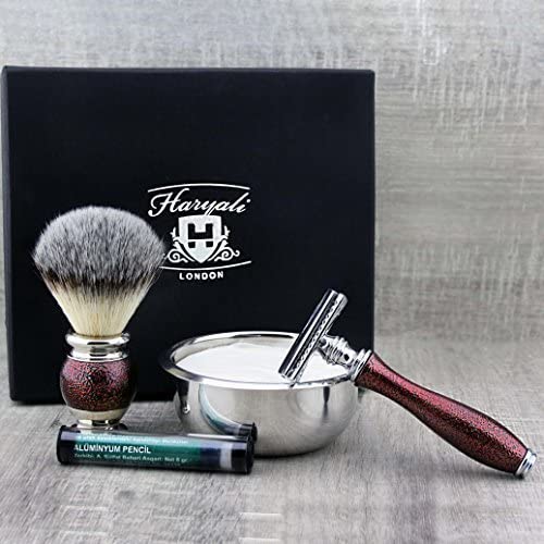 Haryali London Shaving Kit – 5 Pc Shaving Kit – Double Edge Safety Razor - Synthetic Hair Shaving Brush – Shaving Soap – Shaving Bowl – Alum – Antique Maroon Color Shaving Set as Gift - Image 3