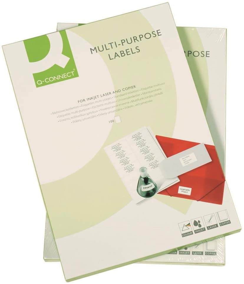 Universal Labels Q-CONNECT 70x35mm Rectangle White 100 Sheets/Paper and Labels/Ecology-N.a. / Type-Inkjet, Laser