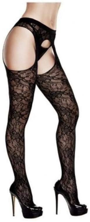 Baci - Lace Garter Look Stockings - Curvy, Black, 30