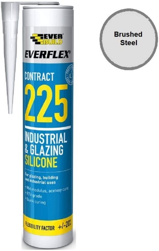 Everbuild Everflex 225 Contract Industrial and Glazing Silicone Sealant, Brushed Steel, 295 ml