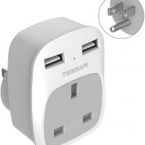 UK to US Plug Adapter with 2 USB Ports - TESSAN Grounded America Travel Adapter - 3 in 1 Power Adaptor for USA, Canada Thailand Mexico and More (Type B)