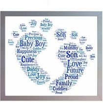 Framed New Baby Boy Footprint Word Art A4 Print. Baby Boy Photo Picture Keepsake for new Mum, Dad, Brother, Sister or Family. New Baby, Baby Shower Gift.