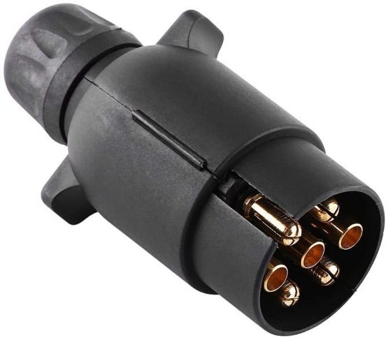 7 Pin Trailer Plug, Waterproof Plastic Round 7 Pin Trailer Plug Wiring Connector Trailer 7 Pin Plug Adapter N-Type Black for Trailers Semitrailers Caravans (1 Pcs)