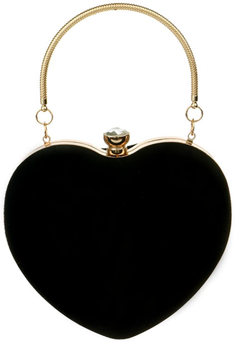 Ashdown Women Evening Clutch Bags Suede Heart Shaped Handbag Party Wedding Shoulder Bag Purse,Black - Image 2