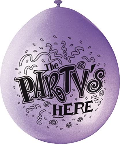 Unique Party 80359 - 9" Latex Assorted The Party's Here Balloons, Pack of 10