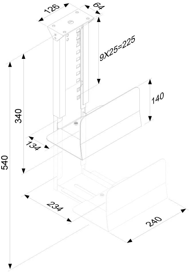 Newstar CPU-D200BLACK Under Desk PC Mount (Suitable PC Dimensions - Height: 39-54 cm / Width: 13-23 cm) - Black - Image 3