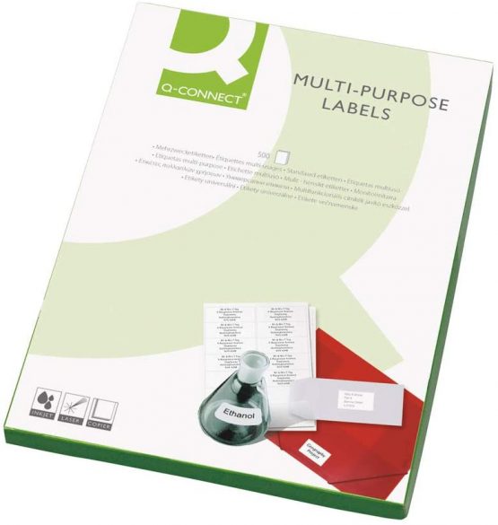 Q-Connect KF02249 Multi-Purpose Label 63.5x38.15mm 21 per A4 Sheet (Pack of 500) - White
