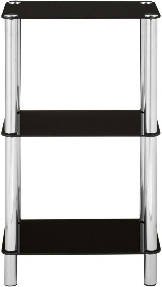Premier Housewares 3 Tier Shelf Unit Black Glass Shelves Chrome Frame Shelving Unit Garage Unit Storage Shelving Unit Shed Shelving 70 x 41 x 31 cm - Image 3