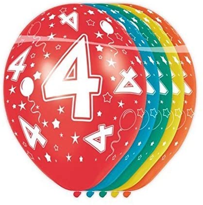 Folat 19304 4th Birthday Balloons - 5 pieces, Multi Colors