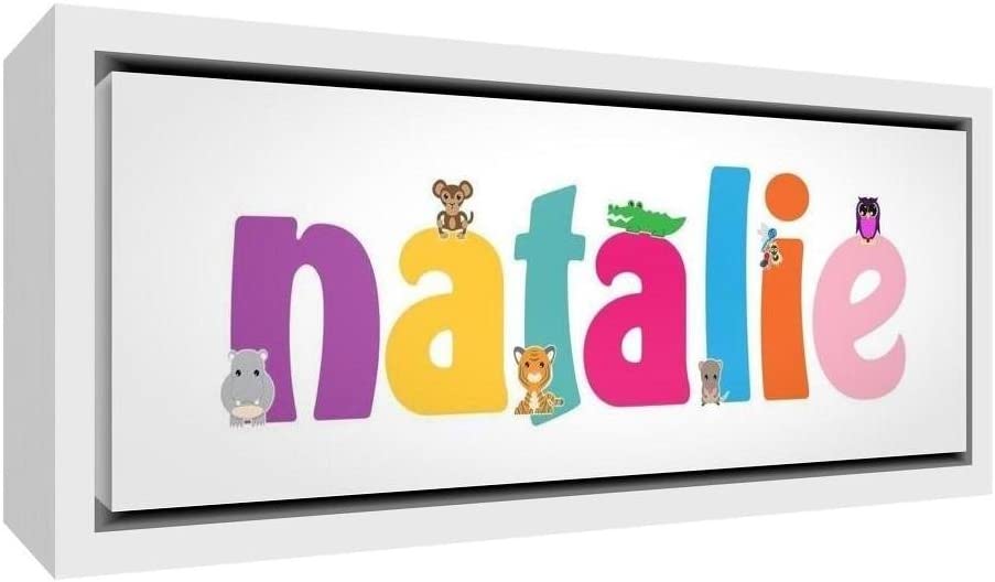 Feel Good Art Framed Box Canvas with Solid Natural Wooden Surround in Cute Illustrative Design Girl's Name (19 x 46 x 3 cm