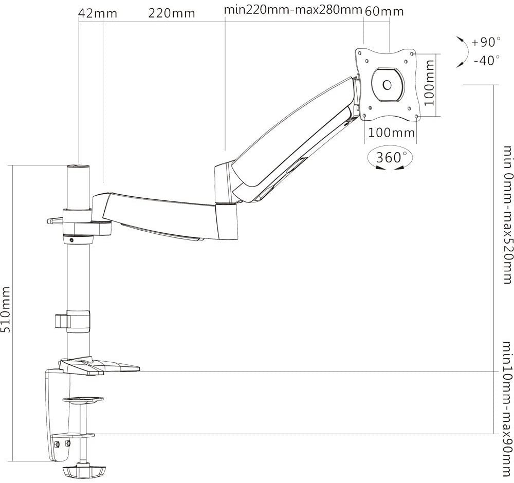 InLine 23159A Desk Mount with Lifter, Movable, for Monitors up to 68 cm (27 Inches), Max. 9 kg, silver - Image 2