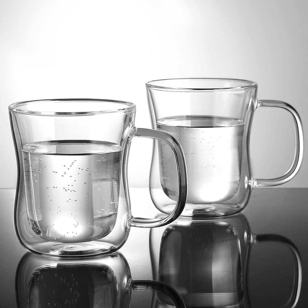 ecooe 2x350ml Double Walled Coffee Glasses Mugs Cappuccino Latte Macchiato Glasses Cups with Handle Borosilicate Heat Resistant Glass Cups for Coffee Tea Milk Juice Ice Cream - Image 4
