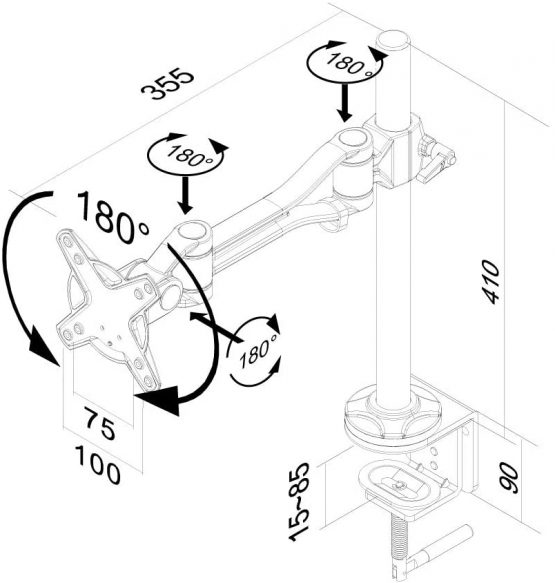 Newstar FPMA-D1020 Tilt/Turn/Rotate Desk Mount (clamp) for 10-30" Monitor Screen, Height Adjustable - Silver - Image 3