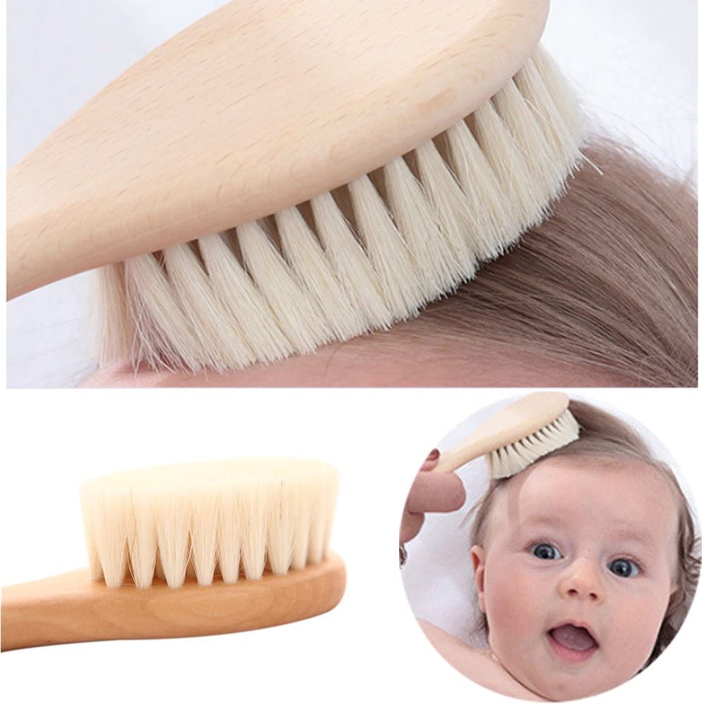 TAMUME Easy Grip Soft Goat Hair Baby Brush and Comb Set, Organic Wooden Brush Massager, Natural Wooden Hair Comb (Brush Set) - Image 3