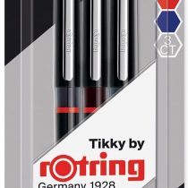rOtring Tikky Rollerpoint Pen, Fine, Red, Blue, Black Ink, Pack of 3