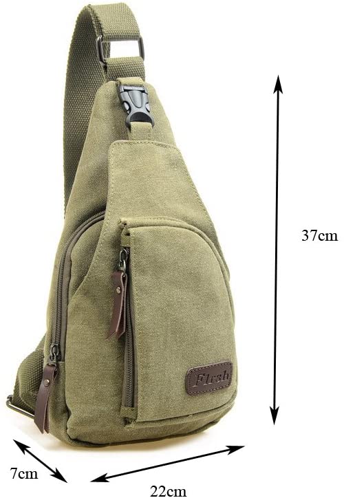 Modelshow Canvas Casual Outdoor Sports Unbalance Backpack Crossbody Sling Bag Chest Bag for Men (M, Army Green) - Image 2