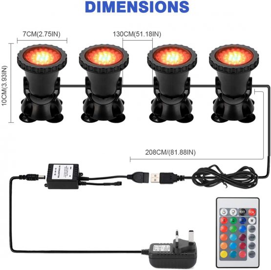 GreenSun LED Lighting Garden Pond Light, Underwater RGB Spot Lights, Color Changing LED Aquarium Light, Fish Tank Light with Remote Controller(Set of 4 Lights) - Image 3