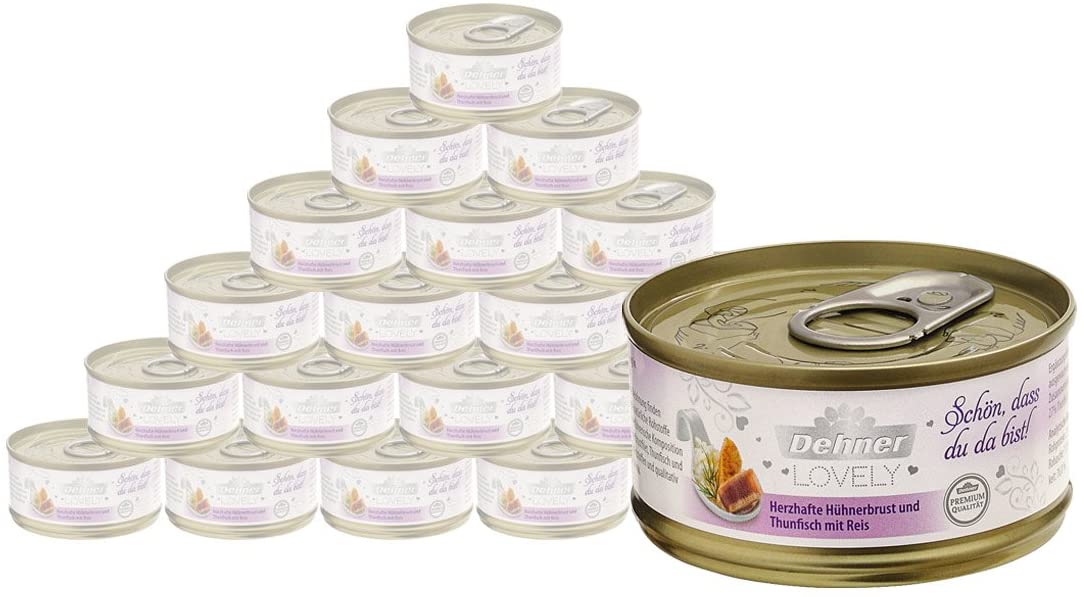 Dehner Premium Lovely Dietary Supplement, Chicken Breast Cat Food Adult Tuna With Rice, 24 x 70 g (1680 g