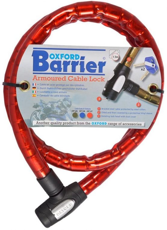 Oxford Unisex's Barrier Armoured Cable Lock-Red, 1.5 x 25 mm