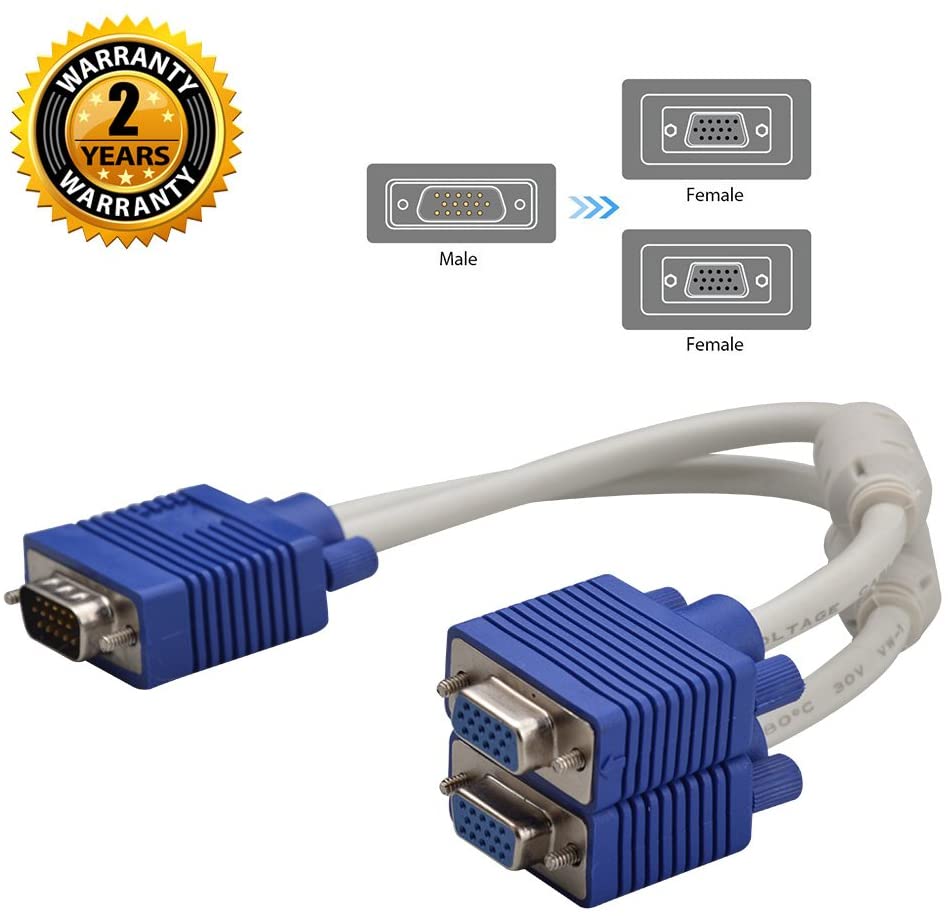 VGA Splitter Cable,Oxsubor 15Pin 1 Male to 2 Female Y Adapter Monitor Converter Cable for PC