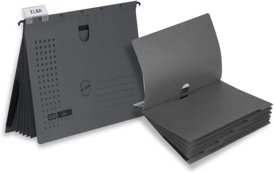 ELBA Chic Ultimate 100333016 Suspension File Pack of 5 Recycled Cardboard for DIN A4 with 5 Dividers and Binding Inner Pocket on The Back in Anthracite - Image 3