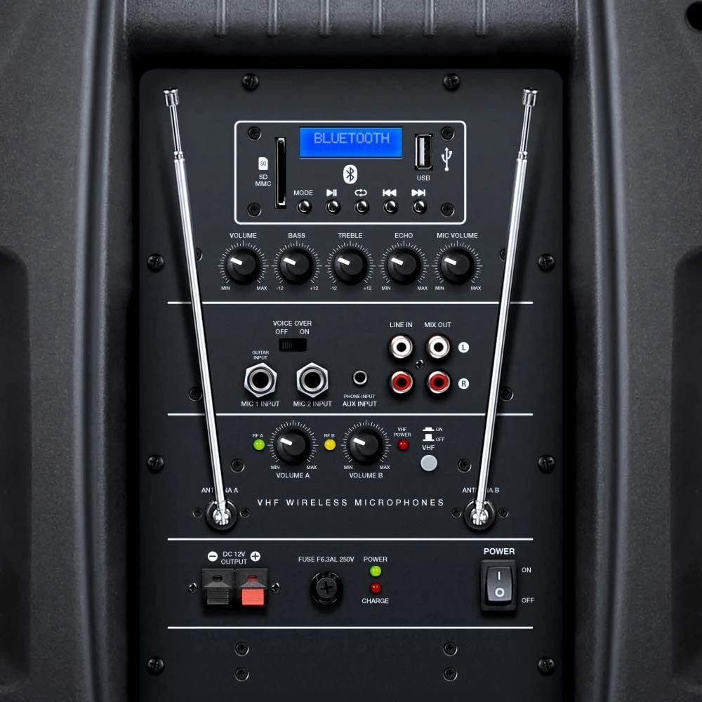 KAM RZ15A 15" Portable Active Speaker with Bluetooth® ~ 1200W, USB/SD Inputs, and Wireless Mic System, black - Image 2