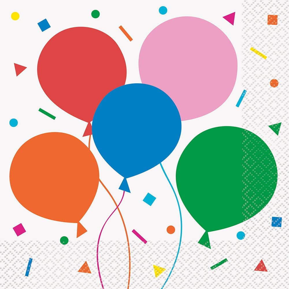 Vibrant Colorful Balloons Luncheon Napkins (16cm) - Perfect for Parties & Celebrations - 16ct, Multicolored, 16 cm x 16 cm