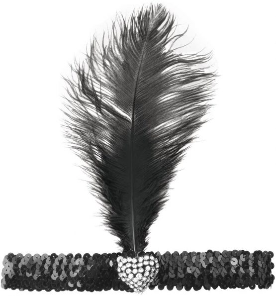 Bristol Novelty BA1317 Flapper Headband with Crystal Heart Black, Womens, One Size