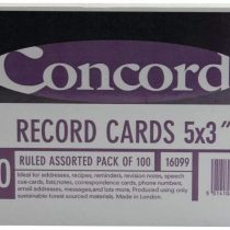 Concord Record Card Smooth 127x77mm Assorted Ref 16099 [Pack of 100]